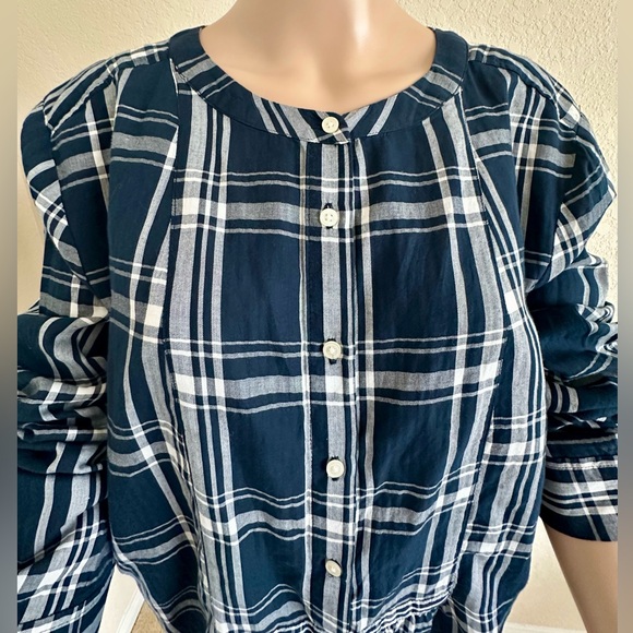 LOFT Tops - LOFT Navy Plaid Button Down Shirt 100% cotton.